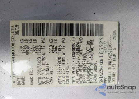 2019 Nissan Murano S/Sl/Sv/Platinum from USA, damaged, VIN 5N1AZ2MSXKN165525